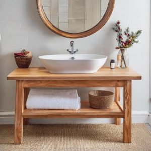 Custom Handmade Rustic Wooden Bathroom Vanity - Farmhouse Style Sink Shelf with Live Edge Reclaimed Handcrafted cabinet table solid wood
