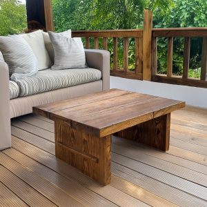 Rustic Wooden Coffee Table - Farmhouse Style natural Live Edge Reclaimed Handcrafted solid rectangular wood table Custom Handmade trestle