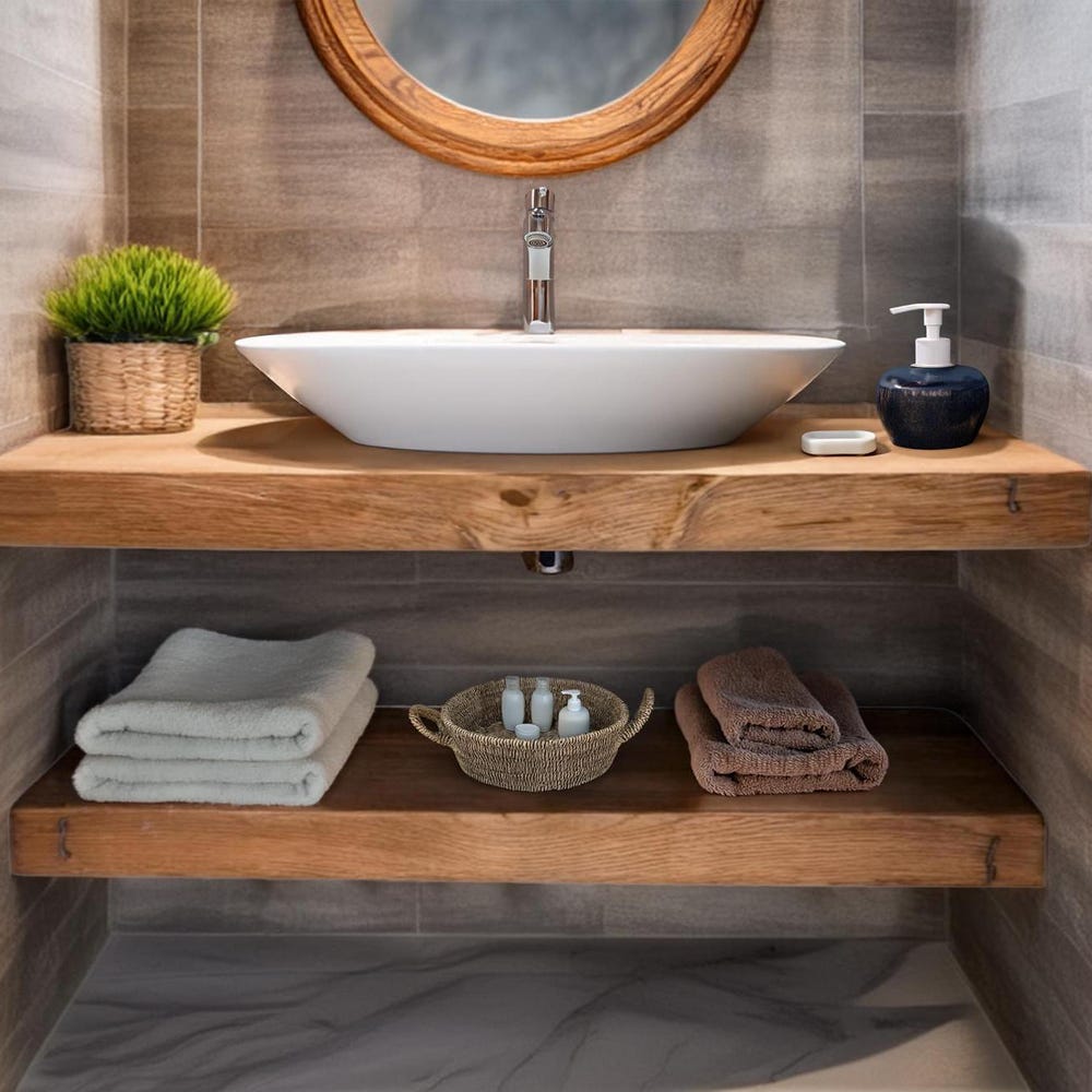 Wooden Rustic Style handmade bathroom vanity live edge solid wood floating cabinet sink table counter top farmhouse home decor furniture - Image 2