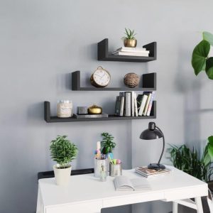 Floating Shelves Wall Mounted | U-Shaped Decorative Wooden Floating Wall Display Shelves Set of 3 | Engineered Wood