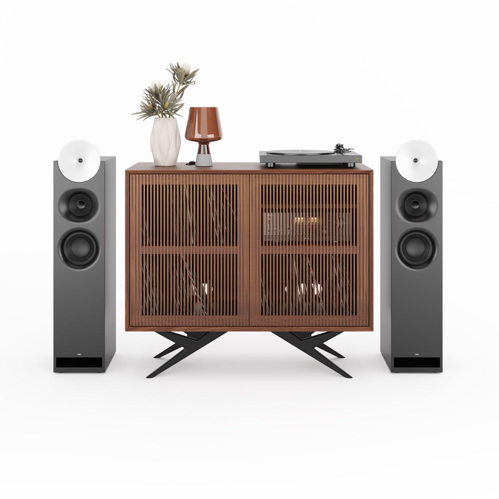 High Walnut Record Player Stand with vinyl storage in Mid Century Modern Style, Media Console, Turntable Stand - Image 2