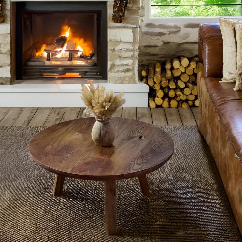 Custom Handmade Rustic Wooden round Coffee Table - Farmhouse Style natural Live Edge Reclaimed Handcrafted solid wood table home furniture - Image 2