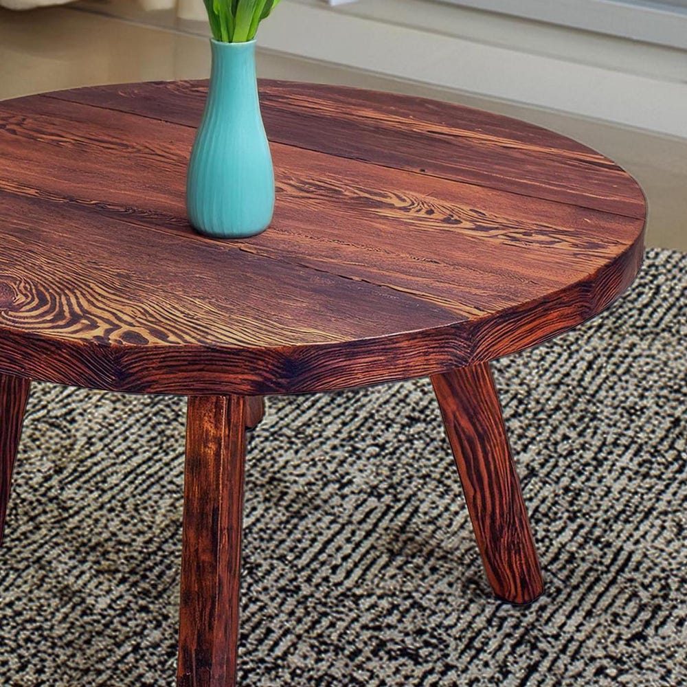 Custom Handmade Rustic Wooden round Coffee Table - Farmhouse Style natural Live Edge Reclaimed Handcrafted solid wood table home furniture - Image 4