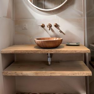 Custom Handmade Rustic Wooden Bathroom Vanity - Farmhouse Style Sink Shelf with Live Edge Reclaimed Handcrafted cabinet Wood Country Style