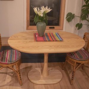 Small Oval Table, Oval Pedestal Dining Table for 4, Hardwood Banquette Table, Racetrack Oval Ash Dining Table on Wood Tulip Style Base
