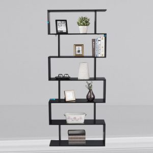 il_1000x1000.6620513863_46v3.jpg 6-Tier Geometric S-Shaped Bookcase | Black | Modern Storage and Display Shelf