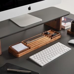 Custom Wood Desk Organizer Set with Note Tray – Personalized Wooden Office Accessories & Gift for Men, Women, Boss or Coworkers