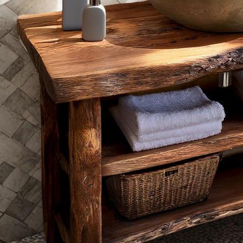 Wooden Rustic Style handmade bathroom vanity live edge solid wood cabinet sink table counter top farmhouse home decor furniture handcrafted - Image 2