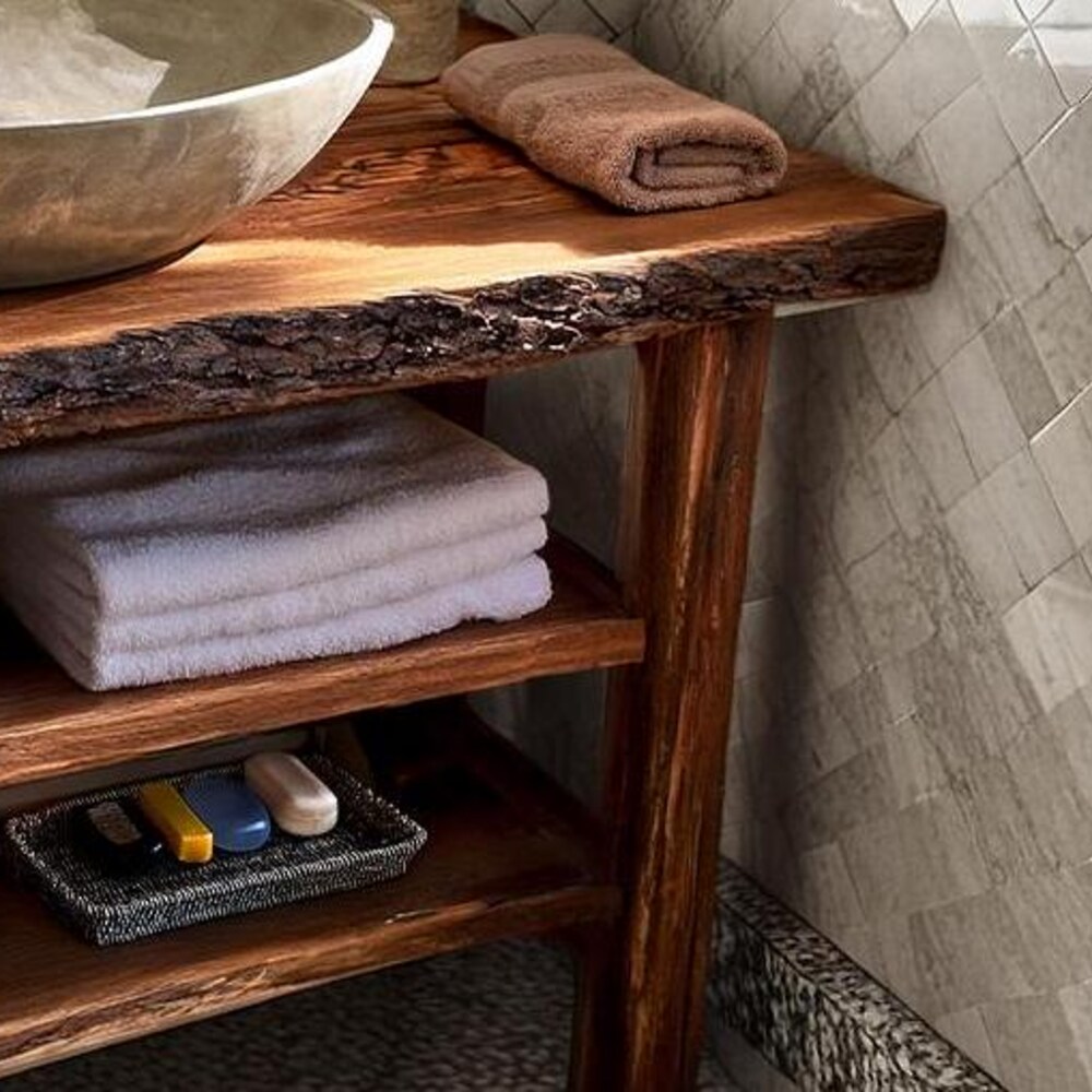 Wooden Rustic Style handmade bathroom vanity live edge solid wood cabinet sink table counter top farmhouse home decor furniture handcrafted - Image 3