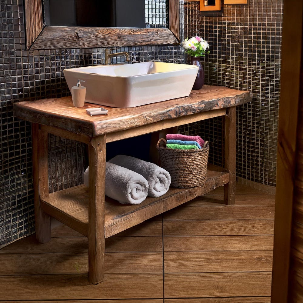 Custom Handmade Rustic Wooden Bathroom Vanity - Farmhouse Style Sink Shelf with Live Edge Reclaimed Handcrafted cabinet Wood Country Style - Image 4