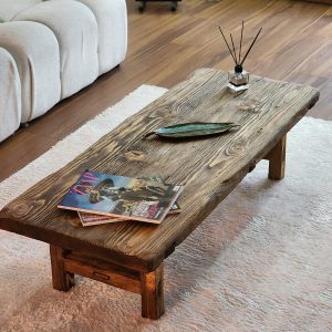 Rustic Handmade Coffee Table - Dark Brown Rectangular Table - Farmhouse Modern Wood Living Room Decor, Mother’s Day Gift