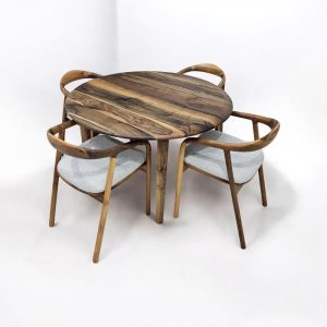 Elegant Walnut Dining Table and Chair Set - Mid Century Dining Table, Handmade Solid Wood Table With Wood Legs