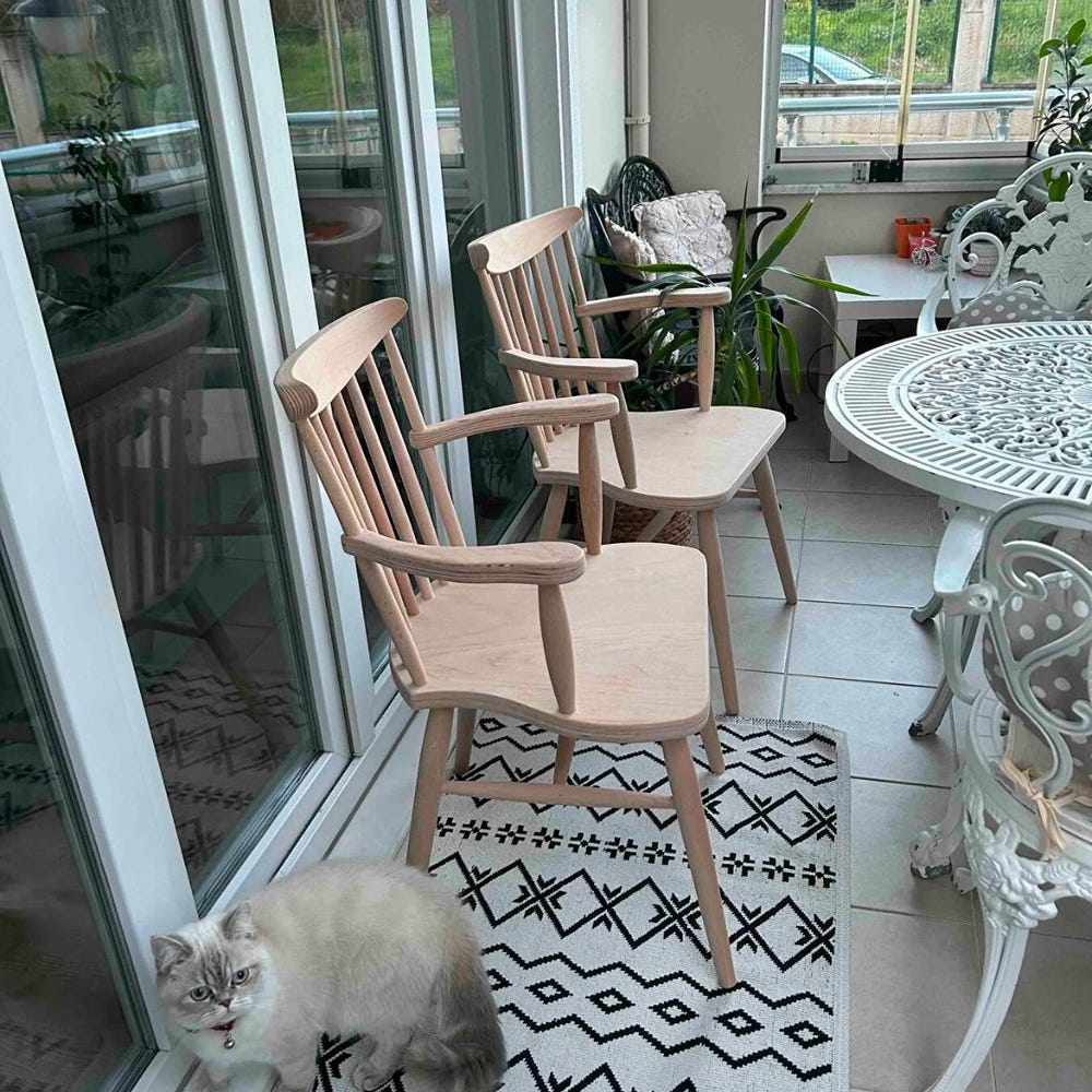 Armrest Yıldız Wooden Chair - Wooden Dining Chair - Wooden Legs - Living Room - Kitchen - Cafe - Home Design Home Decor Raw Chair - Image 4