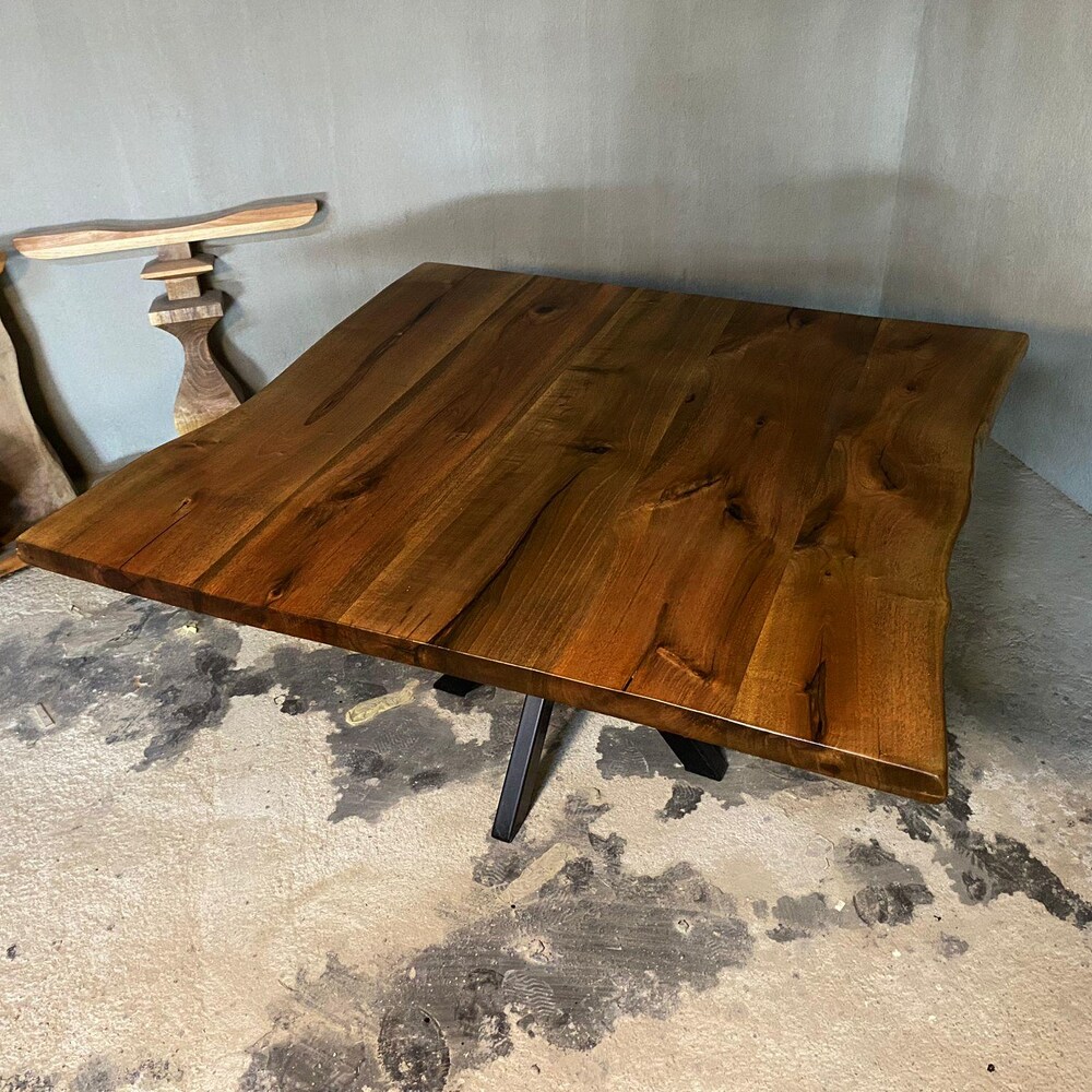 Live Edge Dining Table, Large Square Walnut Table, Moder Living Room Table - Image 5