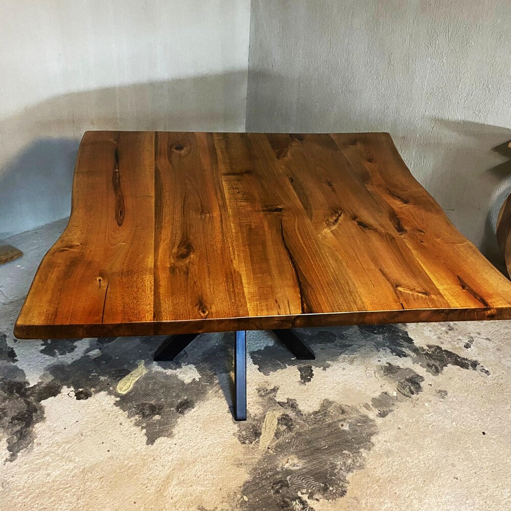Live Edge Dining Table, Large Square Walnut Table, Moder Living Room Table