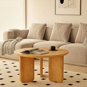 Round Coffee Table – Minimalist Handmade Ash Wood, Modern Scandinavian Design, Natural Finish, Rustic Room Furniture, Eco-Friendly Decor