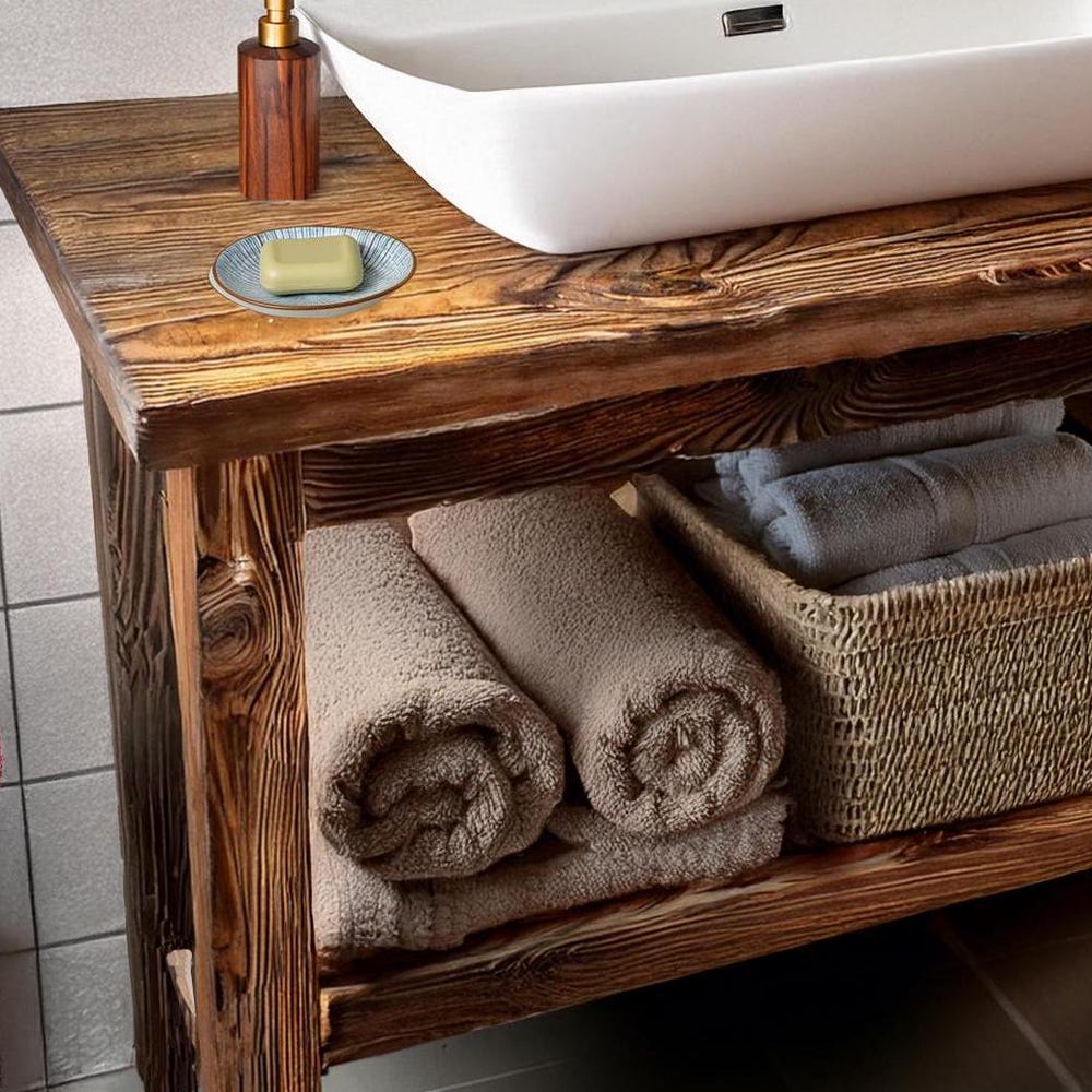 Wooden Rustic Style handmade bathroom vanity live edge solid wood cabinet sink table counter top farmhouse home decor furniture handcrafted - Image 2