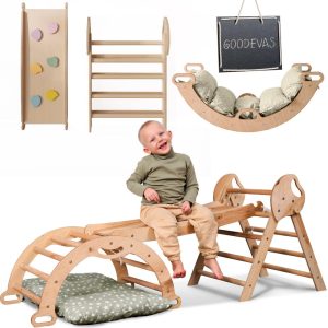 Montessori climbing set with triangle climber, arch rocker, pillow, slide, Kletterbogen mit rutsche, Montessori Toddler climbing gym