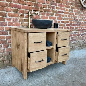 Rustic Oak Bathroom Vanity Cabinet, Reclaimed Wooden Bathroom Storage Drawers, Rustic Oak Furniture