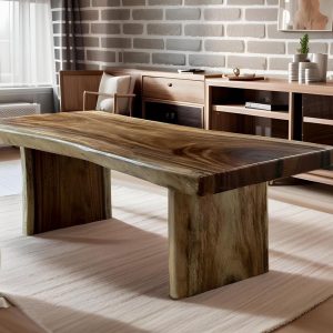 Custom Handmade Rustic Wooden Coffee Table - Farmhouse Style natural Live Edge Reclaimed Handcrafted solid rectangular wood table home decor