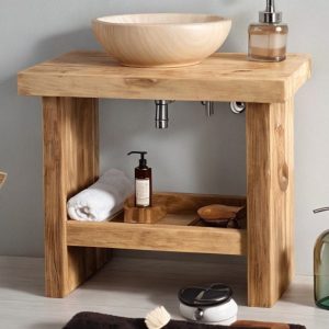 Custom Handmade Rustic Wooden Bathroom Vanity | Farmhouse Style Sink Shelf | Live Edge Handcrafted Unique Wood Table | Mid Century Cabinet