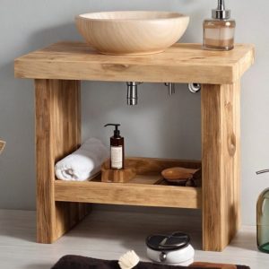 Rustic oak Wooden Bathroom Vanity - Farmhouse Style Sink Shelf with Live Edge Reclaimed Handcrafted cabinet Wood Country Style Custom size