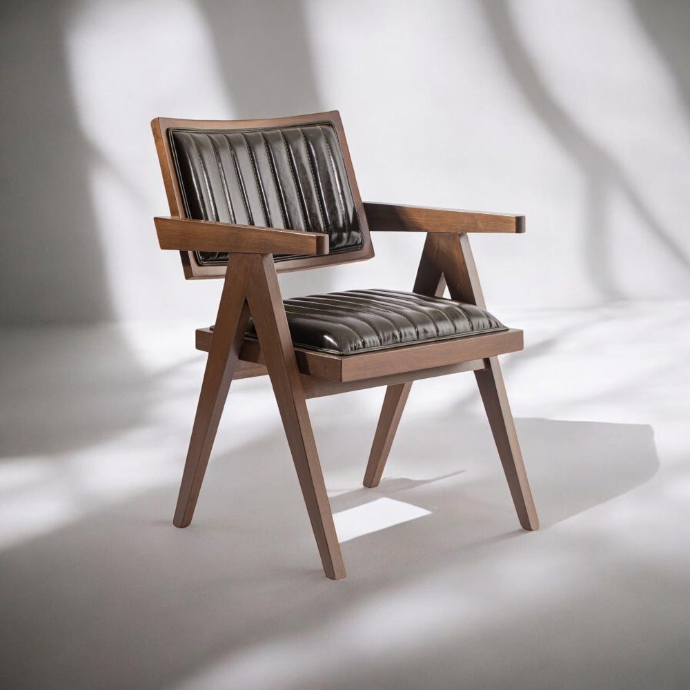 Wooden Dining Chair with Arms - Modern Walnut Kitchen Table Chairs for Living Room & Dining Room Seating - Image 6