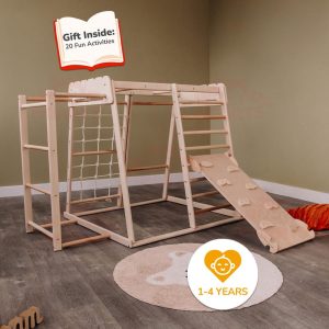55х42″ Up to 4 Years Indoor Climbing Gym, Sweddish Ladder, Rocking Ramp, Scandinavian Set for Climbing, Woodandhearts, Wooden Playground