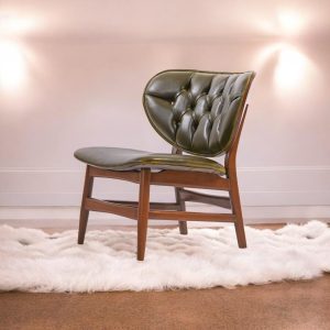 Walnut Lounge Chair with Cozy Sherpa Accent – Solid Wood Bergere for Living Room & Workspace, Customized Lounge Seating