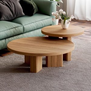 Nesting Coffee Tables - Round Nesting Tables Set - Solid Oak Coffee Table - Minimalist Coffee Table - Japandi Furniture -Wood Nesting Tables