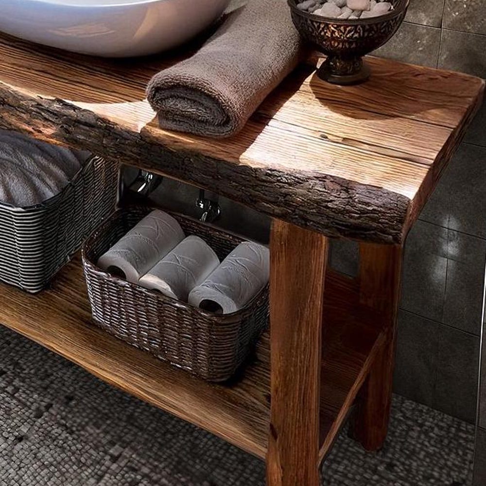 Wooden Rustic Style handmade bathroom vanity live edge solid wood cabinet sink table counter top farmhouse home decor furniture handcrafted - Image 4