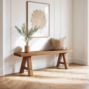 Rustic Reclaimed Wood Entryway Bench, Handcrafted Solid Chestnut Wood, Farmhouse Hallway Shoe Rack Bench/Seating,Garden Plant Bench