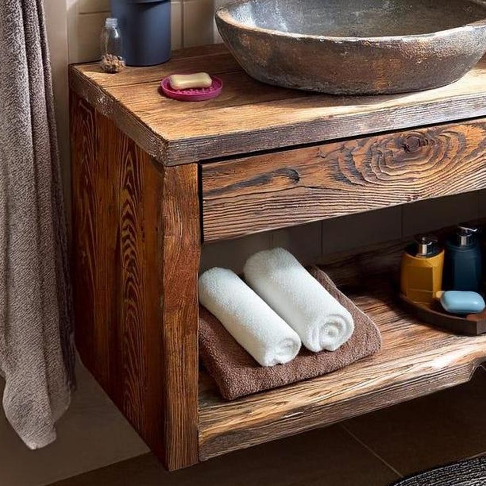 Wooden Rustic Style handmade bathroom vanity live edge solid wood cabinet sink table counter top farmhouse home decor furniture handcrafted - Image 2