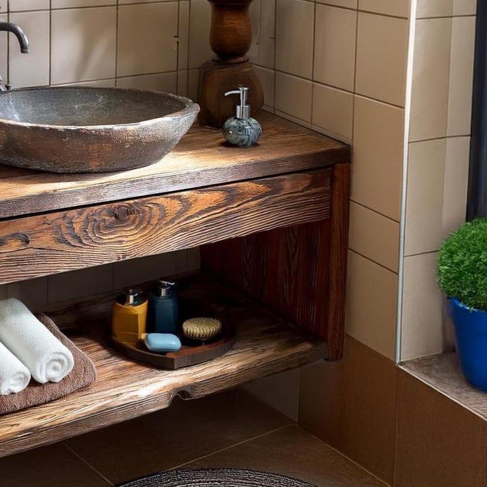 Wooden Rustic Style handmade bathroom vanity live edge solid wood cabinet sink table counter top farmhouse home decor furniture handcrafted - Image 3