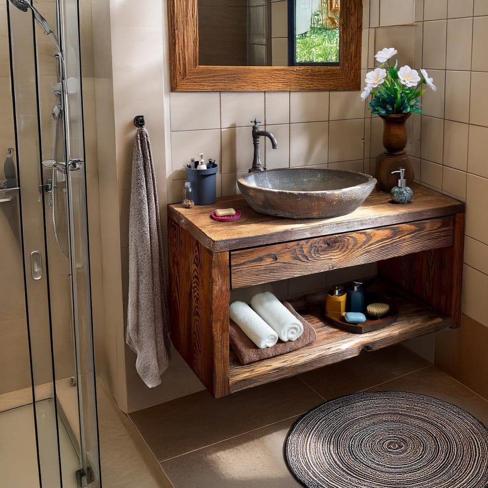 Wooden Rustic Style handmade bathroom vanity live edge solid wood cabinet sink table counter top farmhouse home decor furniture handcrafted - Image 5