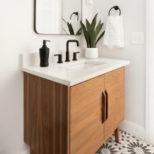 Handmade Mid Century 30" Custom Wood Bathroom Vanity Cabinet, Single Sink 2 Door, USA Made