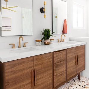 Handmade Mid Century 72" Custom Wood Bathroom Vanity Cabinet, Dual Sink 4 Door 3 Drawer, USA Made