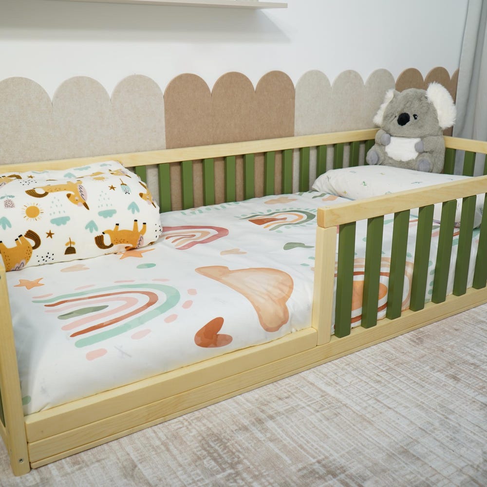 Toddler Floor Bed for US Standards-2.48 in (6.3 cm) in Gap Between Rails, With Door Option, Choose The Color Option ,Montessori Inspired Bed - Image 3