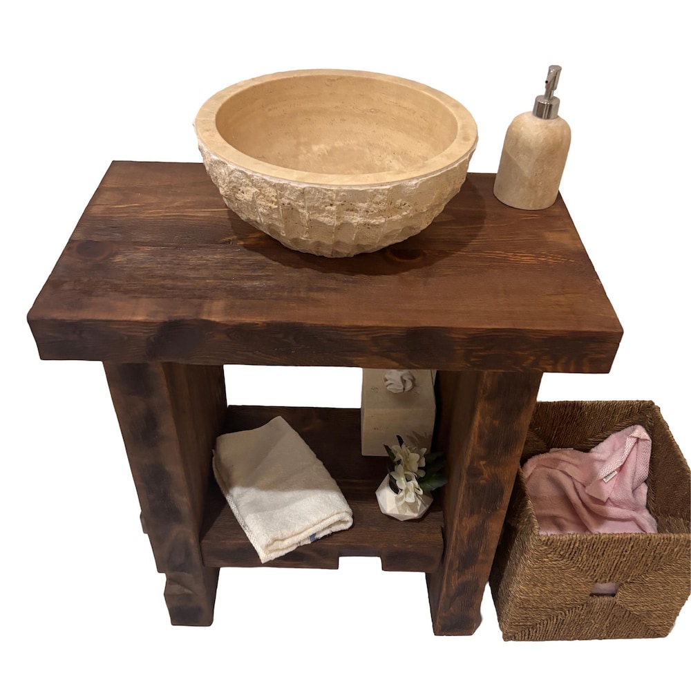 Custom Handmade Rustic Wooden Bathroom Vanity - Farmhouse Style Sink Shelf with Live Edge Reclaimed Handcrafted cabinet Wood Country Style - Image 4