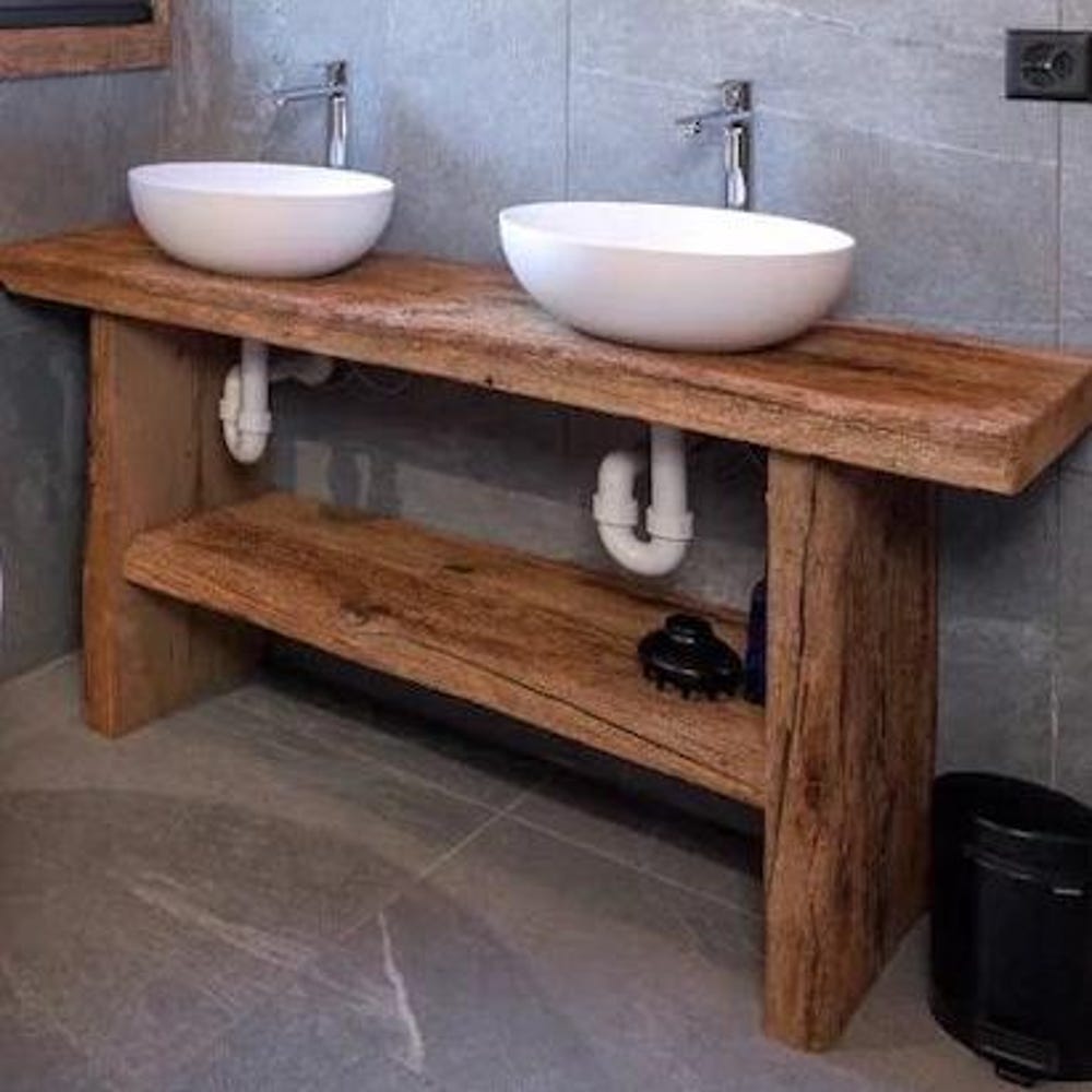 Custom Handmade Rustic Wooden Bathroom Vanity - Farmhouse Style Sink Shelf with Live Edge Reclaimed Handcrafted cabinet Wood Country Style - Image 4