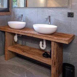 Custom Handmade Rustic Wooden Bathroom Vanity - Farmhouse Style Sink Shelf with Live Edge Reclaimed Handcrafted cabinet Wood Country Style