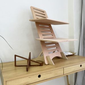 Adjustable Standing Desk with Dual Shelves – Ergonomic Plywood Sit-Stand Workstation for Home Office Handmade - Birch Plywood Tabletop