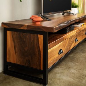 Walnut Wood TV Unit & Console, Modern and Unique Design Decor, Rectangular Cabinet with Drawers, Media Console and TV Storage Models