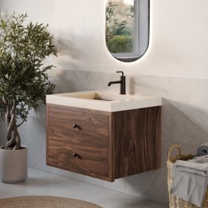 Bathroom Vanity Cabinet with Two Drawers in Walnut
