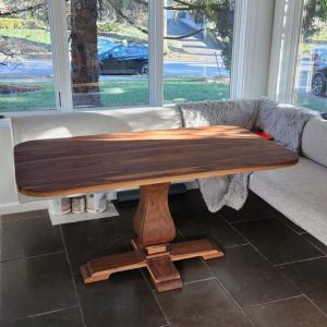 Walnut Pedestal Dining Table, Traditional Wood Dining Room Table, Walnut Dining Table for 6, Rectangle Dinner Table on Pedestal Base