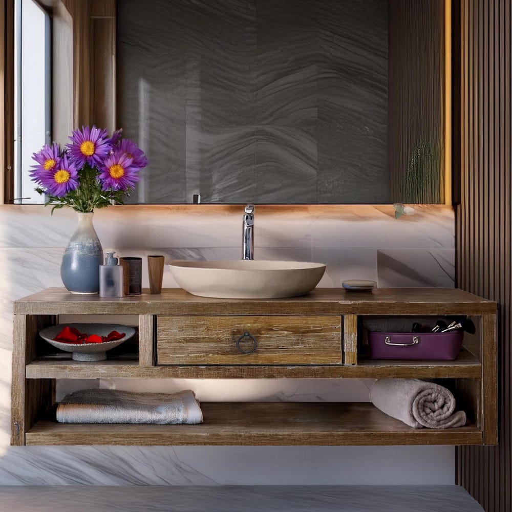 Wooden Rustic Style handmade bathroom vanity live edge solid wood cabinet sink table counter top farmhouse home decor furniture handcrafted