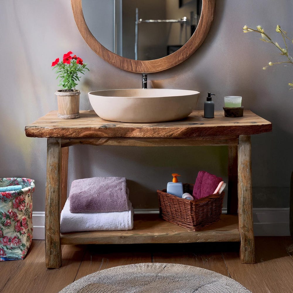 Wooden Rustic Style handmade bathroom vanity live edge solid wood cabinet sink table counter top farmhouse home decor furniture handcrafted - Image 4