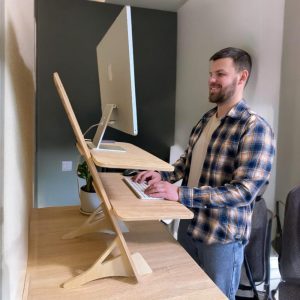 Standing Desk – Adjustable Plywood Desk with Dual Shelves – Ergonomic Design for Home Office