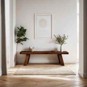 Rustic Reclaimed Wood Entryway Bench, Handcrafted Solid Chestnut Wood, Farmhouse Hallway Shoe Rack Bench/Seating,Garden Plant Bench