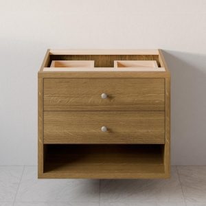 Vanity Cabinet with Two Drawers/ Open Shelf in White Oak, Bathroom
